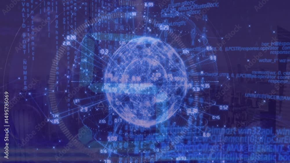 Aufkleber grid ring materializing around hologram globe data lines extending flickering labels for monitoring