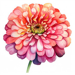 Fototapeta premium Watercolor Zinnia Flower, clipart Illustration, Generative Ai