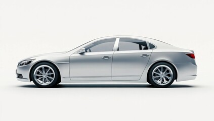 Sleek Silver Sedan Side View on White Background, automotive , vehicle