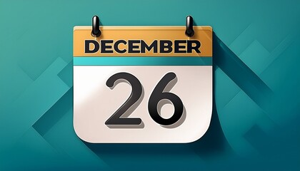 Illustration of paper calendar with date 26 December. Day and month for birthday, anniversary or appointment