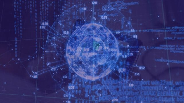 On system startup holographic globe rotating and nodes pulsing while visualizing data connections