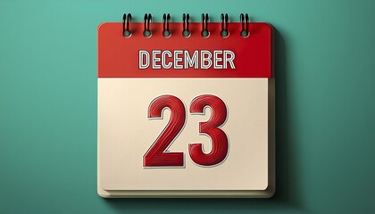 Illustration of paper calendar with date 23 December. Day and month for birthday, anniversary or appointment