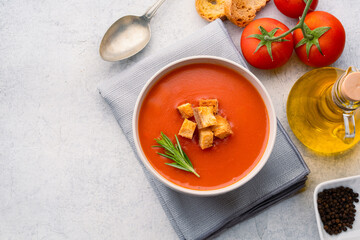 Homemade tomato soup on vintage table