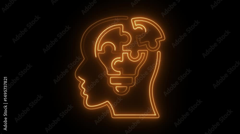 Poster idea generation process glowing neon concept of problem solving and innovation