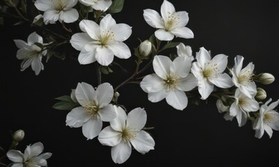 Obraz premium Delicate white blossoms on black velvet, textured gradient overlay, design, velvet, overlay