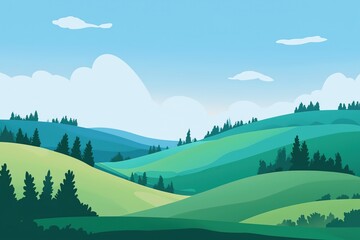 Simple Green Rolling Hills Landscape with Blue Sky
