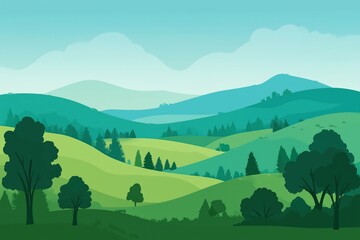Simple Green Rolling Hills Landscape with Blue Sky