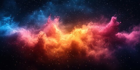 Fototapeta premium Vibrant cosmic cloud of colorful gases illuminated against a starry background