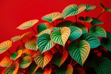 Obraz premium Heart-Shaped Leaves: A Vibrant Red and Green Botanical Study