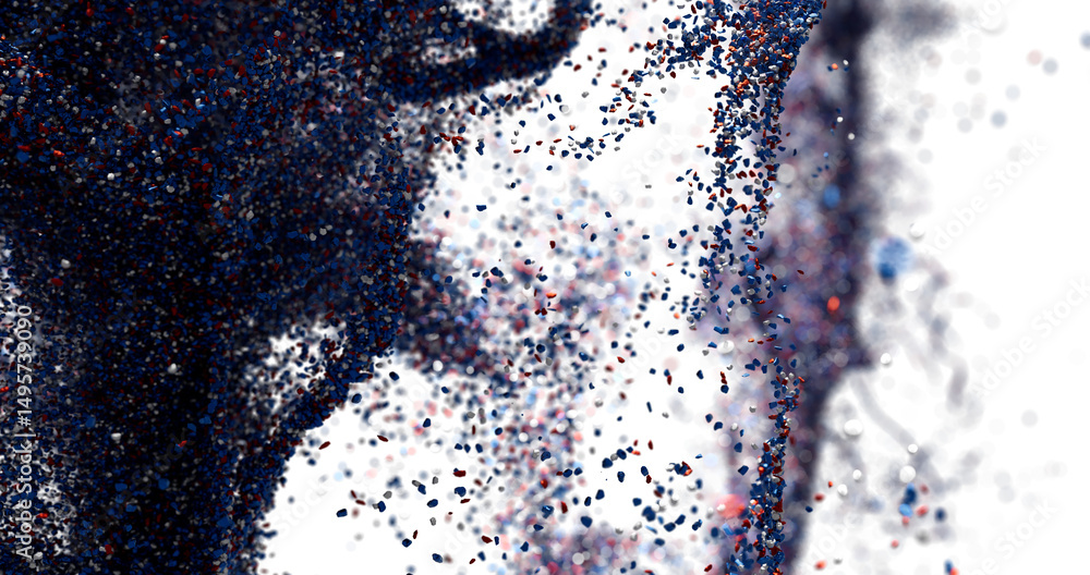 Leinwandbilder dynamic abstract background with red, blue, and white particles exploding