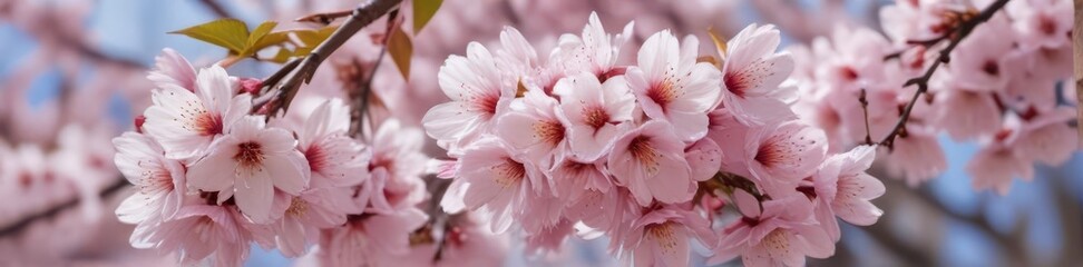 Naklejka premium Abundant pink and white sakura blossoms on a branch , sakura flowers, elegant
