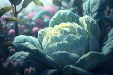Obraz premium Serene Cabbage Blossom: A Dreamlike Botanical Illustration