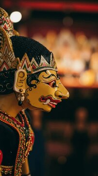 A puppet artist presents a beautifully crafted figure in a lively cultural venue with an audience