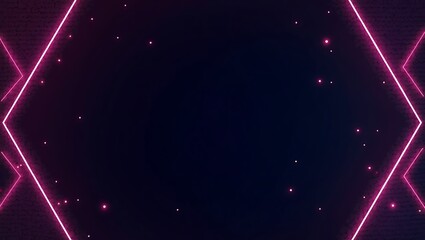 Abstract neon frame with geometric shapes and blurred light trails effect