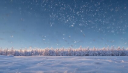 Delicate snowflakes drift onto a serene, vast blue winter sky , crystal, winter, soft