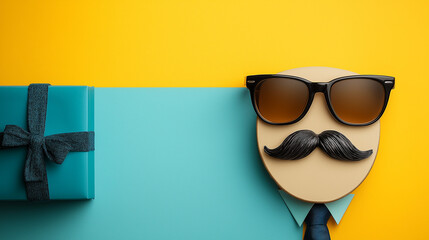 All accessories of Father's day concepts isolated on blue background which top view.