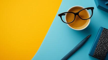 All accessories of Father's day concepts isolated on blue background which top view.