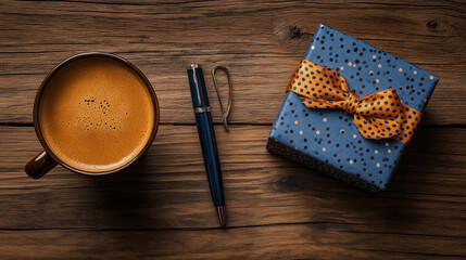 All accessories of Father's day concepts isolated on blue background which top view.