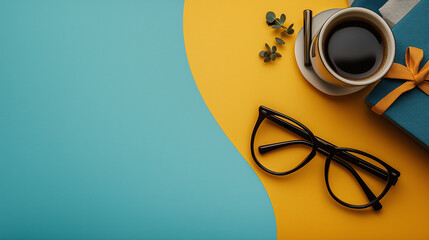 All accessories of Father's day concepts isolated on blue background which top view.