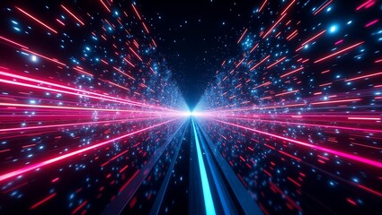 Abstract glowing neon lights creating a futuristic tunnel vision effect background