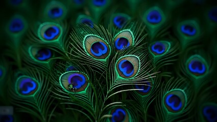 close up shot of vibrant peacock feather with showcasing its intricate texture and patterns