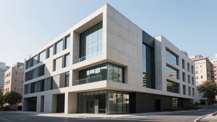 Modern Multi-Story Office Building with Glass and Concrete Facade
