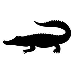 Silhouette of an Alligator with a Curved Tail on a White Background