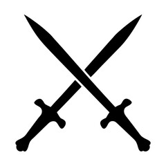 Two Black Swords Crossed in Silhouette with a White Background Symbolizing Conflict