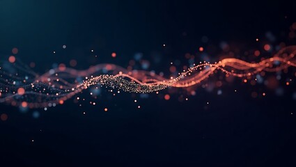 Abstract data stream visualization with glowing particles in dark environment