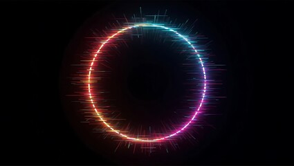 Abstract Glowing Circle Frame with Colorful Light Streaks on a Dark Background