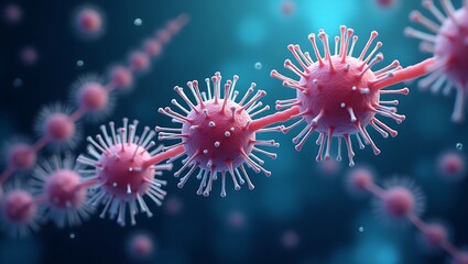 Microscopic View: Detailed Rendering of Virus Cells and Viral Structure Illustration