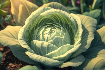 Obraz premium Serene Cabbage Bloom: A Soft, Sunlit Botanical Illustration