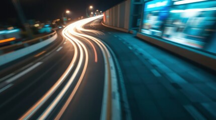 Obraz premium Night Highway: Light Trails and Urban Blur
