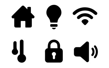 Illustrative icons showcase a range of smart home features and capabilities, for digital use and design.