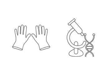 Medical research and laboratory equipment including gloves microscope and dna strand
