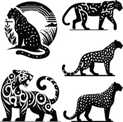 Jaguar Silhouette Vector | Powerful Jungle Cat Illustration | Black and White Jaguar Art | Wildlife Clipart