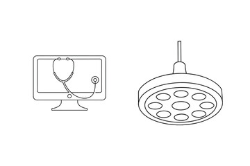 Modern healthcare concepts depicted with a monitor and medical operating room light fixture