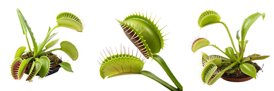 Set of Venus flytrap isolated on a transparent background.
