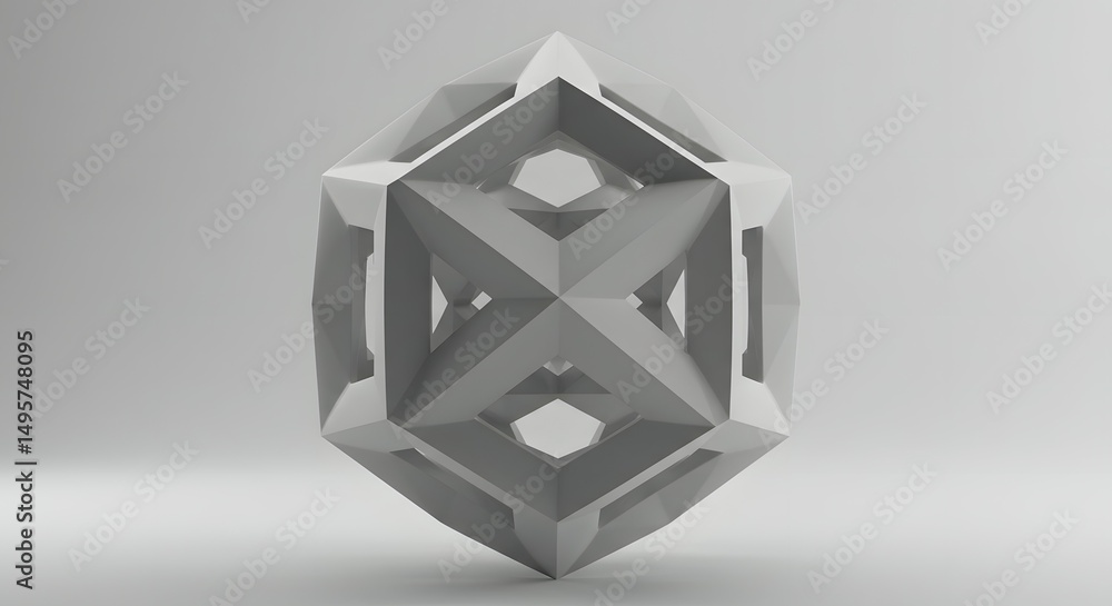 Poster abstract 3d geometric model intricate structure of interlocking shapes, modern minimalist design, pe