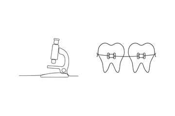 A dental orthodontic concept depicting microscope and teeth braces in minimal line art