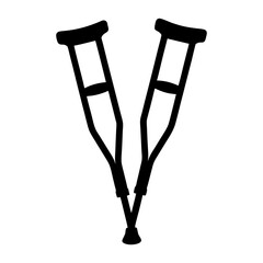 Silhouette of Two Crutches Forming a V Shape on White Background