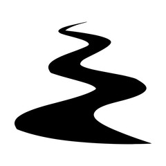 A winding black path leads into the distance over a white background