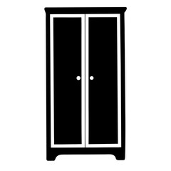 Silhouette Illustration of a Black Wardrobe with Two Doors and White Trim