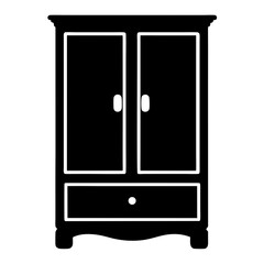 Black silhouette of a traditional style wardrobe with doors and drawer