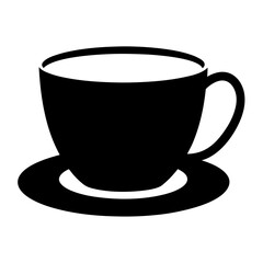 Black and white graphic silhouette of a coffee cup and saucer