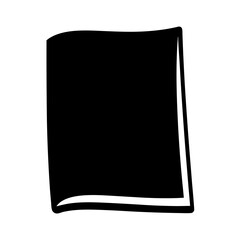 Black Silhouette of an Open Book with Curled Page on White Background