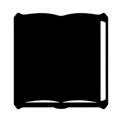 Stylized black book with visible pages in a minimalist silhouette design