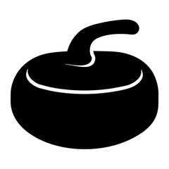 Black curling stone vector illustration with handle on a white background