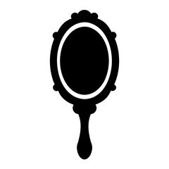 Vintage hand mirror silhouette with ornate frame and decorative handle design