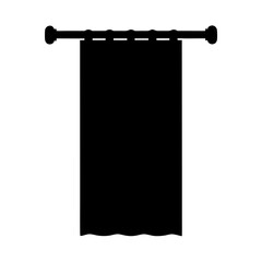 Black and white simple illustration of a curtain hanging on a rod